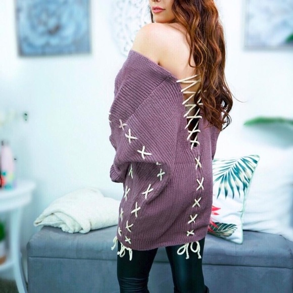 Dusty Mauve Lace Up Oversized Sweater 🎉HOST PICK🎉 - Picture 2 of 9
